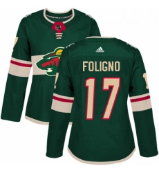 Womens Adidas Minnesota Wild 17 Marcus Foligno Authentic Green Home NHL Jersey 