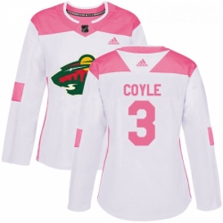 Womens Adidas Minnesota Wild 3 Charlie Coyle Authentic WhitePink Fashion NHL Jersey 