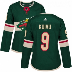 Womens Adidas Minnesota Wild 9 Mikko Koivu Authentic Green Home NHL Jersey 