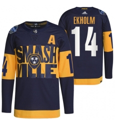 Men Nashville Predators 14 Mattias Ekholm 2022 Navy Stadium Series Breakaway Player Stitched Jersey