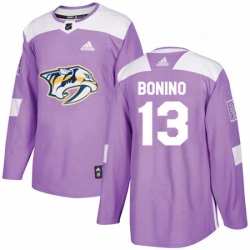 Mens Adidas Nashville Predators 13 Nick Bonino Authentic Purple Fights Cancer Practice NHL Jersey 