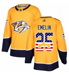 Mens Adidas Nashville Predators 25 Alexei Emelin Authentic Gold USA Flag Fashion NHL Jersey 