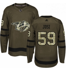 Mens Adidas Nashville Predators 59 Roman Josi Authentic Green Salute to Service NHL Jersey 