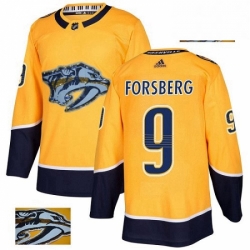 Mens Adidas Nashville Predators 9 Filip Forsberg Authentic Gold Fashion Gold NHL Jersey 