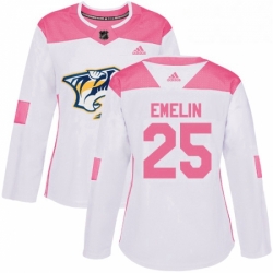 Womens Adidas Nashville Predators 25 Alexei Emelin Authentic WhitePink Fashion NHL Jersey 