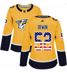 Womens Adidas Nashville Predators 52 Matt Irwin Authentic Gold USA Flag Fashion NHL Jersey 