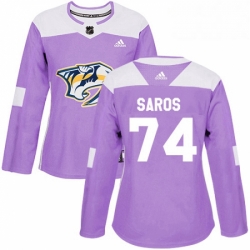 Womens Adidas Nashville Predators 74 Juuse Saros Authentic Purple Fights Cancer Practice NHL Jersey 