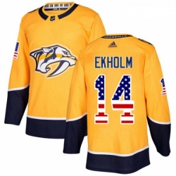 Youth Adidas Nashville Predators 14 Mattias Ekholm Authentic Gold USA Flag Fashion NHL Jersey 