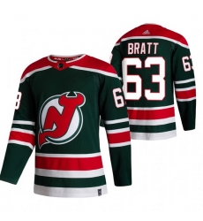 Men New Jersey Devils 63 Jesper Bratt Green Adidas 2020 21 Reverse Retro Alternate NHL Jersey