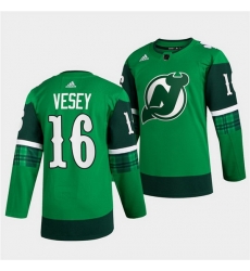 Men New jerseyy Devils 16 Jimmy Vesey Green Warm Up St Patricks Day Stitched jersey