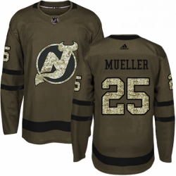 Mens Adidas New Jersey Devils 25 Mirco Mueller Authentic Green Salute to Service NHL Jersey 