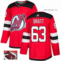 Mens Adidas New Jersey Devils 63 Jesper Bratt Authentic Red Fashion Gold NHL Jersey 