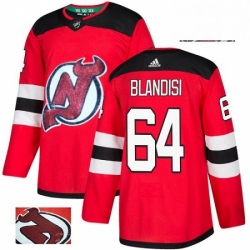 Mens Adidas New Jersey Devils 64 Joseph Blandisi Authentic Red Fashion Gold NHL Jersey 