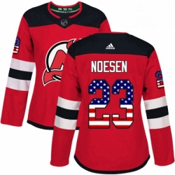 Womens Adidas New Jersey Devils 23 Stefan Noesen Authentic Red USA Flag Fashion NHL Jersey 