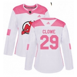 Womens Adidas New Jersey Devils 29 Ryane Clowe Authentic WhitePink Fashion NHL Jersey 