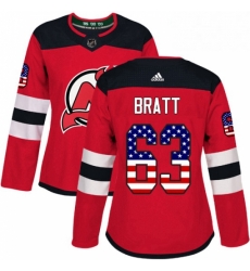 Womens Adidas New Jersey Devils 63 Jesper Bratt Authentic Red USA Flag Fashion NHL Jersey 