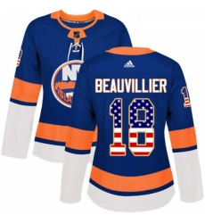 Womens Adidas New York Islanders 18 Anthony Beauvillier Authentic Royal Blue USA Flag Fashion NHL Jersey 