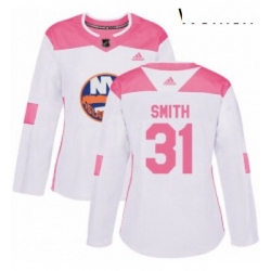 Womens Adidas New York Islanders 31 Billy Smith Authentic WhitePink Fashion NHL Jersey 