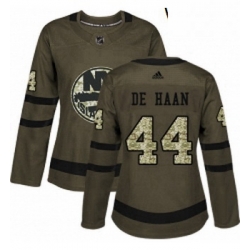 Womens Adidas New York Islanders 44 Calvin de Haan Authentic Green Salute to Service NHL Jersey 