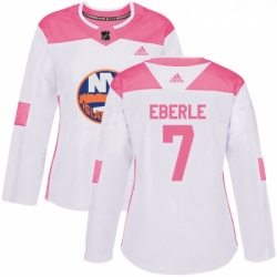 Womens Adidas New York Islanders 7 Jordan Eberle Authentic WhitePink Fashion NHL Jersey 