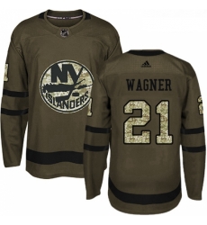 Youth Adidas New York Islanders 21 Chris Wagner Authentic Green Salute to Service NHL Jersey 