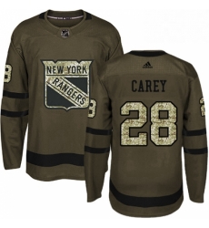 Mens Adidas New York Rangers 28 Paul Carey Premier Green Salute to Service NHL Jersey 