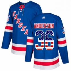 Mens Adidas New York Rangers 36 Glenn Anderson Authentic Royal Blue USA Flag Fashion NHL Jersey 