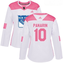 Rangers #10 Artemi Panarin White Pink Authentic Fashion Women Stitched Hockey Jersey