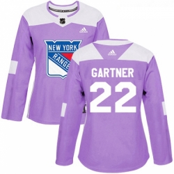 Womens Adidas New York Rangers 22 Mike Gartner Authentic Purple Fights Cancer Practice NHL Jersey 