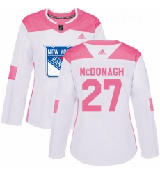 Womens Adidas New York Rangers 27 Ryan McDonagh Authentic WhitePink Fashion NHL Jersey 