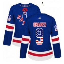 Womens Adidas New York Rangers 9 Adam Graves Authentic Royal Blue USA Flag Fashion NHL Jersey 