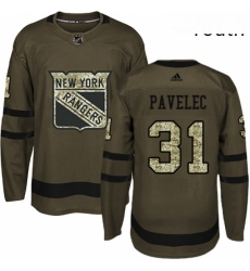 Youth Adidas New York Rangers 31 Ondrej Pavelec Premier Green Salute to Service NHL Jersey 