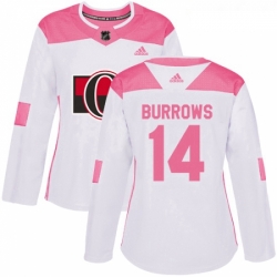 Womens Adidas Ottawa Senators 14 Alexandre Burrows Authentic WhitePink Fashion NHL Jersey 