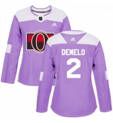 Womens Adidas Ottawa Senators 2 Dylan DeMelo Authentic Purple Fights Cancer Practice NHL Jersey 