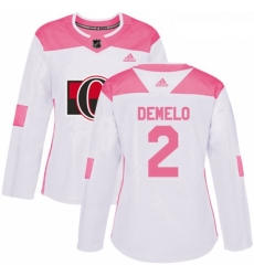 Womens Adidas Ottawa Senators 2 Dylan DeMelo Authentic White Pink Fashion NHL Jersey 