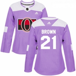 Womens Adidas Ottawa Senators 21 Logan Brown Authentic Purple Fights Cancer Practice NHL Jersey 