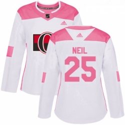 Womens Adidas Ottawa Senators 25 Chris Neil Authentic WhitePink Fashion NHL Jersey 