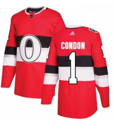 Youth Adidas Ottawa Senators 1 Mike Condon Authentic Red 2017 100 Classic NHL Jersey 