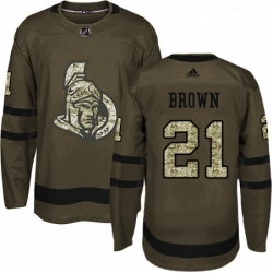 Youth Adidas Ottawa Senators 21 Logan Brown Authentic Green Salute to Service NHL Jersey 