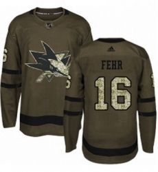 Mens Adidas San Jose Sharks 16 Eric Fehr Authentic Green Salute to Service NHL Jerse