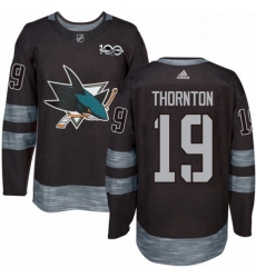 Mens Adidas San Jose Sharks 19 Joe Thornton Authentic Black 1917 2017 100th Anniversary NHL Jersey 