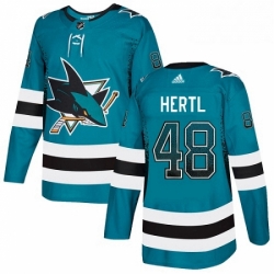 Mens Adidas San Jose Sharks 48 Tomas Hertl Authentic Teal Drift Fashion NHL Jersey 