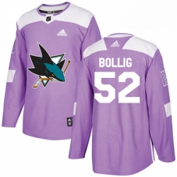 Mens Adidas San Jose Sharks 52 Brandon Bollig Authentic Purple Fights Cancer Practice NHL Jersey 