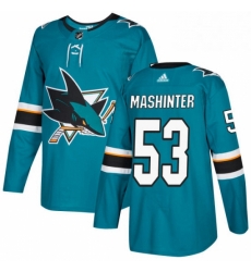 Mens Adidas San Jose Sharks 53 Brandon Mashinter Authentic Teal Green Home NHL Jersey 