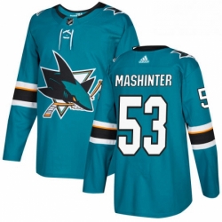 Mens Adidas San Jose Sharks 53 Brandon Mashinter Premier Teal Green Home NHL Jersey 