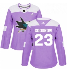 Womens Adidas San Jose Sharks 23 Barclay Goodrow Authentic Purple Fights Cancer Practice NHL Jersey 