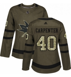 Womens Adidas San Jose Sharks 40 Ryan Carpenter Authentic Green Salute to Service NHL Jersey 