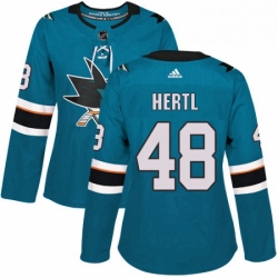 Womens Adidas San Jose Sharks 48 Tomas Hertl Premier Teal Green Home NHL Jersey 