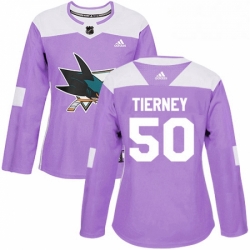 Womens Adidas San Jose Sharks 50 Chris Tierney Authentic Purple Fights Cancer Practice NHL Jersey 