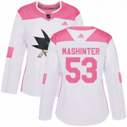 Womens Adidas San Jose Sharks 53 Brandon Mashinter Authentic WhitePink Fashion NHL Jersey 